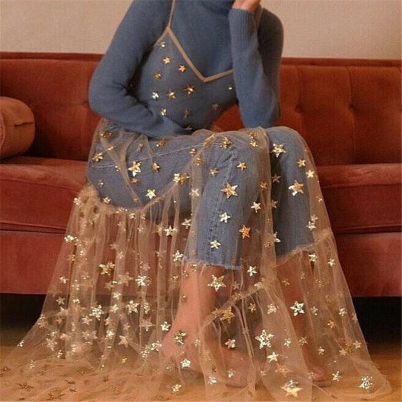 Vestido de Tule Estrelado - Azhul