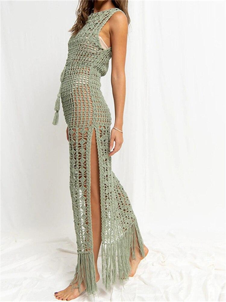 Vestido de Tricot com Franja - Azhul