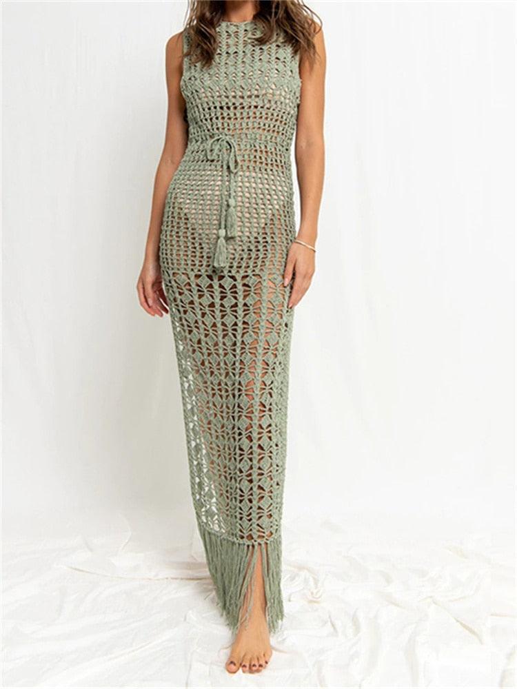 Vestido de Tricot com Franja - Azhul