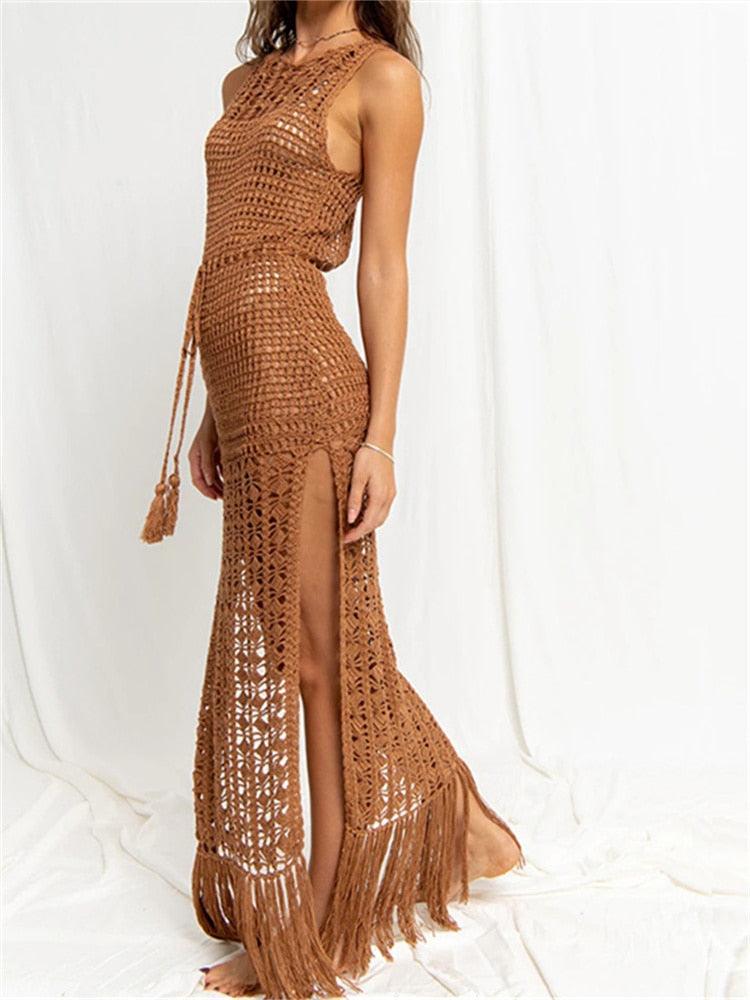 Vestido de Tricot com Franja - Azhul