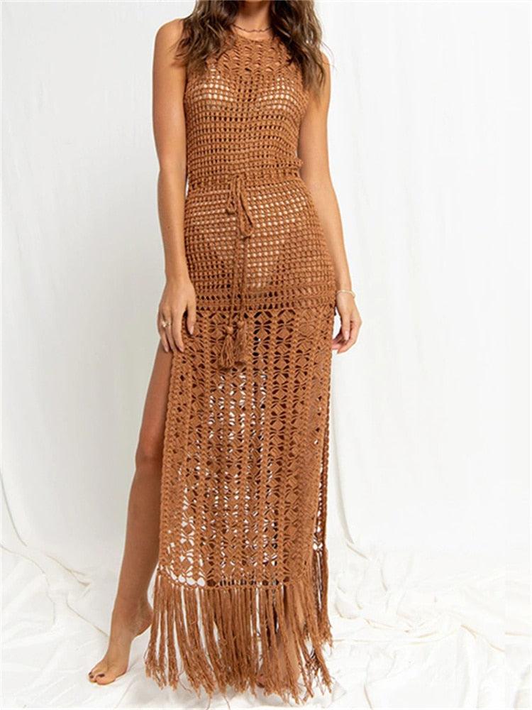 Vestido de Tricot com Franja - Azhul
