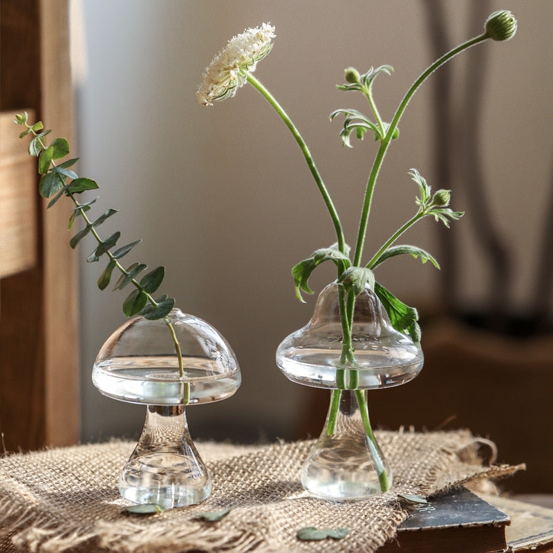 Vaso de Vidro Cogumelos Transparente