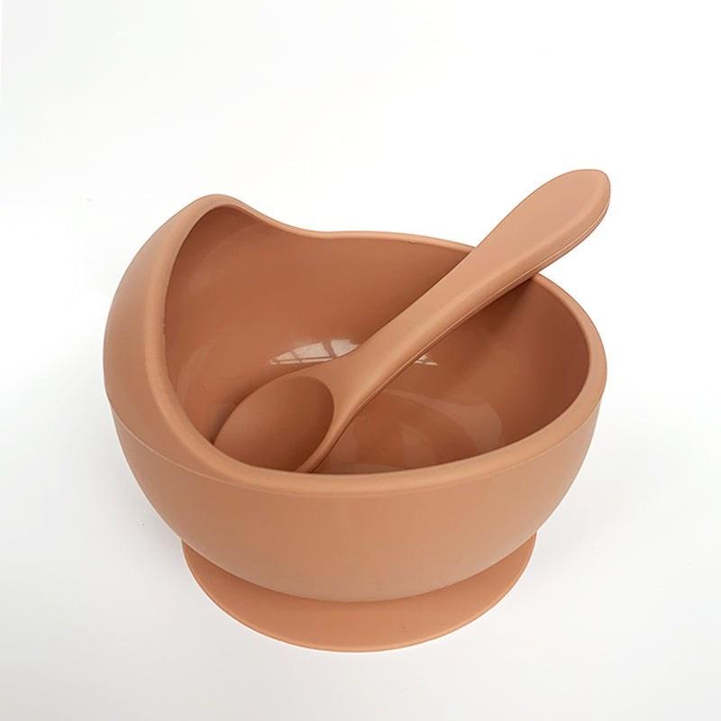 Bowl e Colher de Silicone Infantil Azhul Marrom Claro