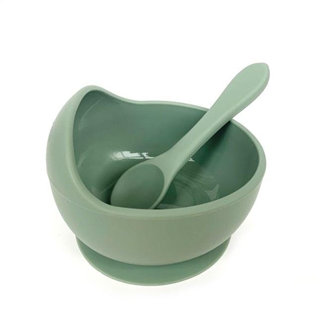 Bowl e Colher de Silicone Infantil Azhul Verde Oliva