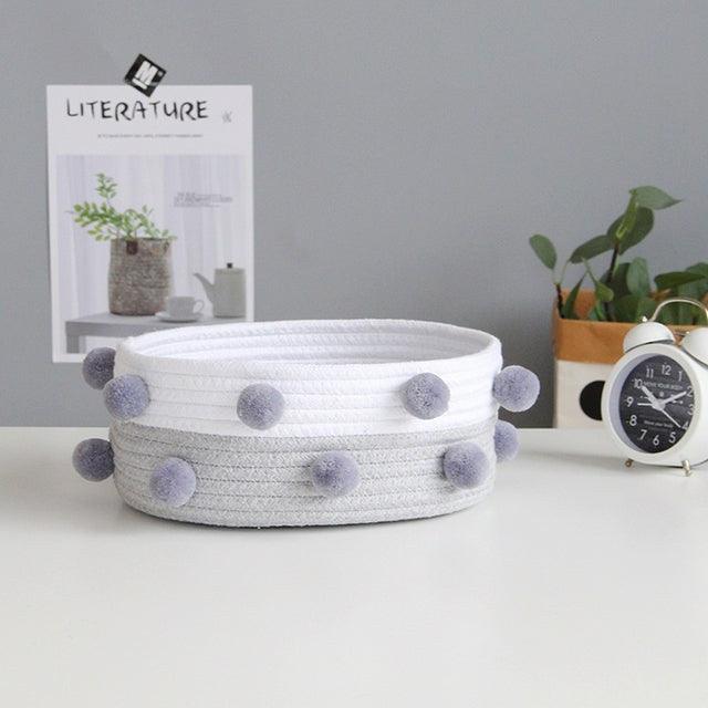 Cesto Pompom Infantil Azhul Grande Cinza