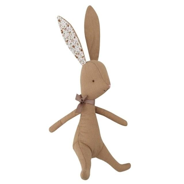 Coelhinho de Algodão Coelhinho de Pelúcia Azhul Marrom Escuro com Orelha Floral