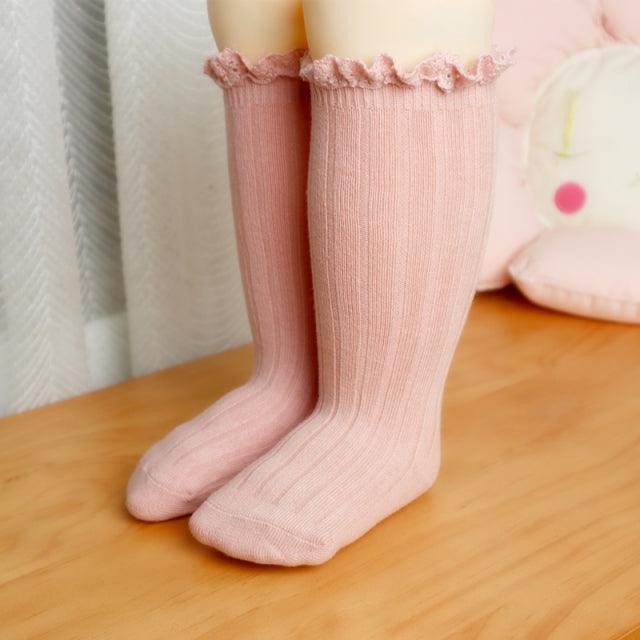 Meia de Algodão com Babadinhos Meias Azhul Rosa Cano Longo 3-5 anos