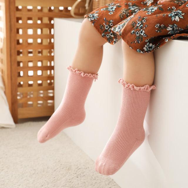 Meia de Algodão com Babadinhos Meias Azhul Rosa Cano Médio 3-5 anos